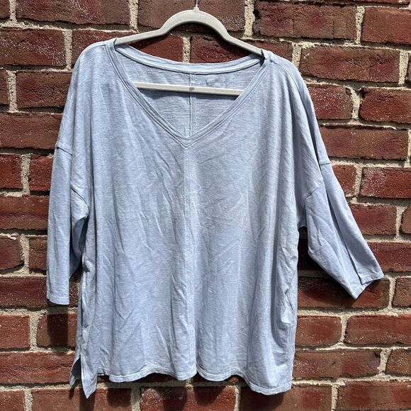 Eileen Fisher $148 Hemp Organic Cotton Slub V-Neck Boxy Top XL NEW